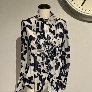 Chic Ruffled Women's Blouse - Black and White